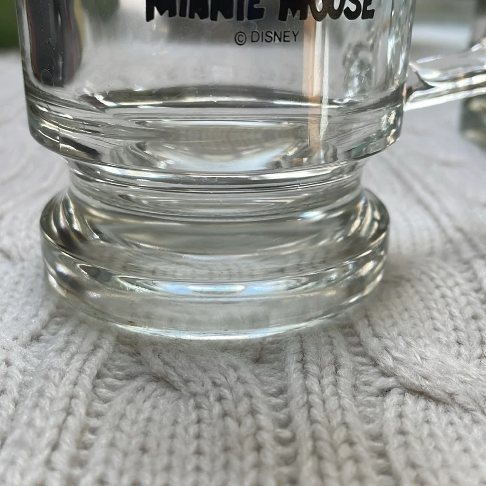 Vintage Walt Disney Production Mickey and Minnie Mouse Glass Footed Mug Set - Picture 7 of 10